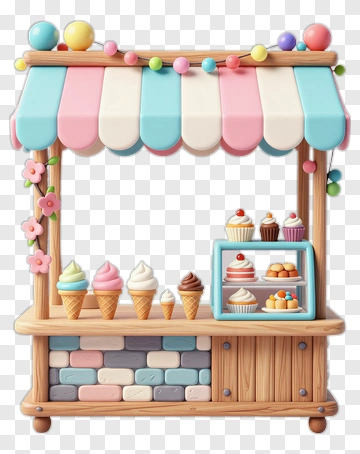 Colorful Ice Cream Cart With Desserts PNG