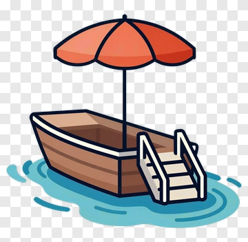 Boat With Umbrella On Water PNG