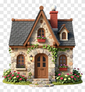 Stone Cottage With Flower Boxes PNG