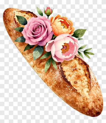 Baguette With Pink And Orange Flowers PNG