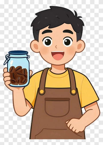 Boy Holding Jar Of Coffee Beans PNG