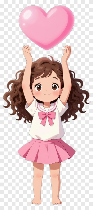 Girl Holding A Pink Heart PNG