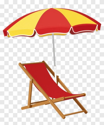 Red Beach Chair With Yellow Red Umbrella PNG