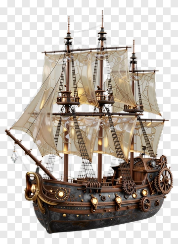 Steampunk Pirate Ship Model PNG