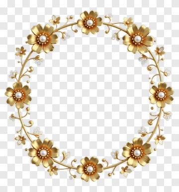 Golden Floral Wreath With Pearls PNG
