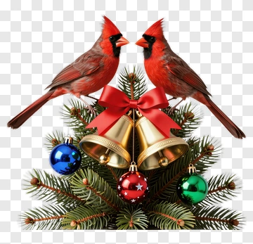 Two Cardinals On A Mini Christmas Tree PNG