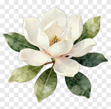 Magnolia Flower With Green Leaves PNG