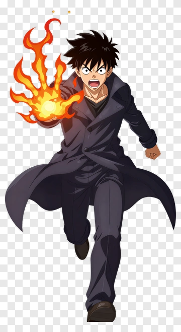 Anime Character Running With Fire PNG