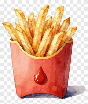 Crispy French Fries In Red Container PNG