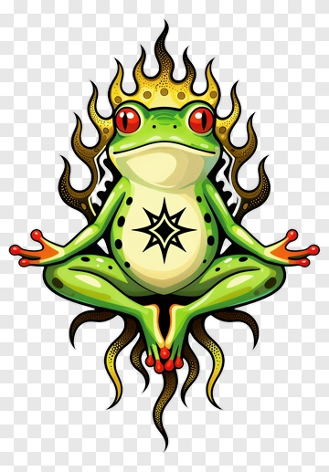 Green Frog In Meditation With Flame Crown PNG