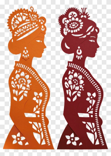 Two Paper Cutout Women In Traditional Attire PNG