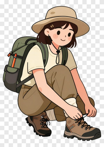 Girl Hiker Tying Boots PNG