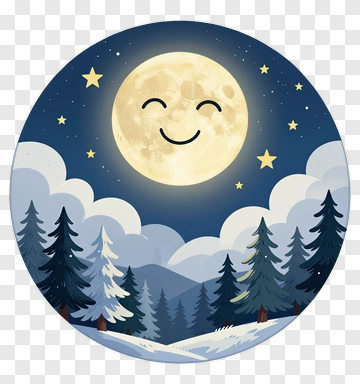 Smiling Moon Over Snowy Forest PNG