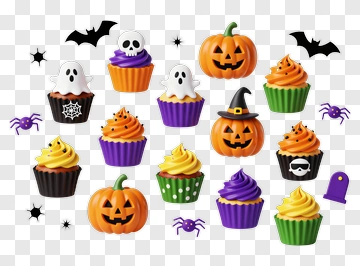 Halloween Cupcakes And Pumpkins PNG
