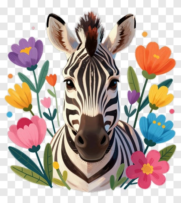 Zebra Surrounded By Flowers PNG