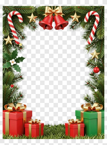 Christmas Tree Frame With Gifts And Bells PNG