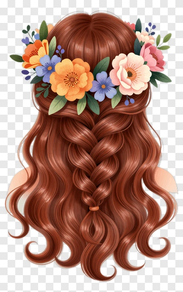 Red Hair With Flower Crown PNG
