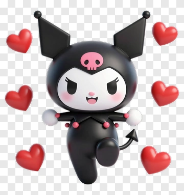 Kuromi In Devil Costume With Hearts PNG