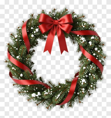 Christmas Wreath With Red Ribbon And Berries PNG