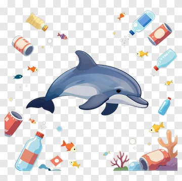 Dolphin In Polluted Ocean PNG