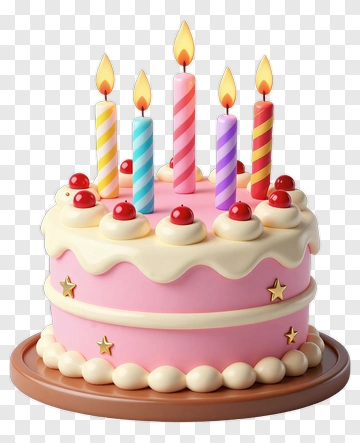 Pink Birthday Cake With Candles PNG