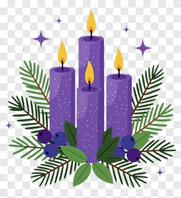 Purple Candles With Evergreen And Berries PNG