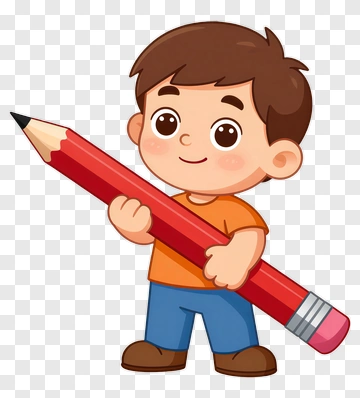 Boy Holding Giant Red Pencil PNG