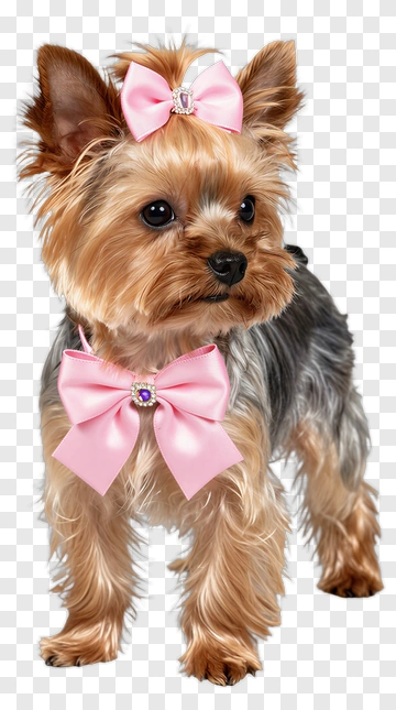 Cute Yorkshire Terrier With Pink Bow Ties PNG