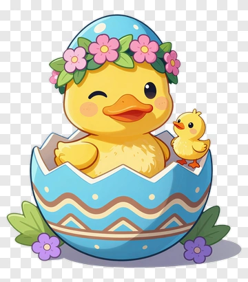 Cute Duck Hatching From Easter Egg PNG