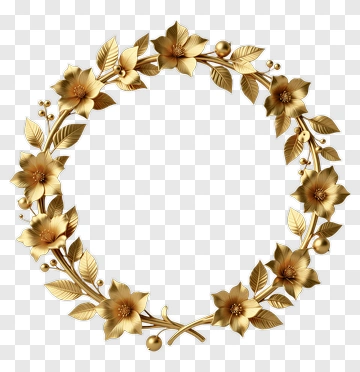 Golden Wreath With Flowers And Leaves PNG