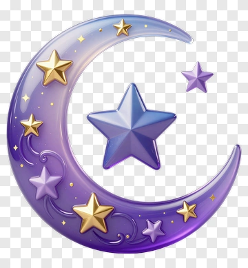 Purple Moon With Golden And Blue Stars PNG