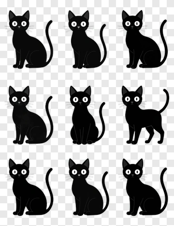 Black Cats In Cartoon Style PNG