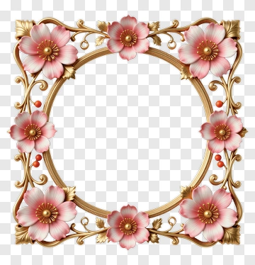 Ornate Flower Frame With Pink Blossoms PNG