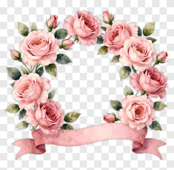 Pink Rose Wreath With Ribbon PNG