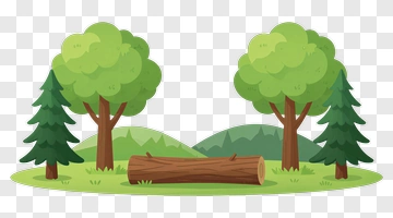 Forest Scene With Trees And Log PNG