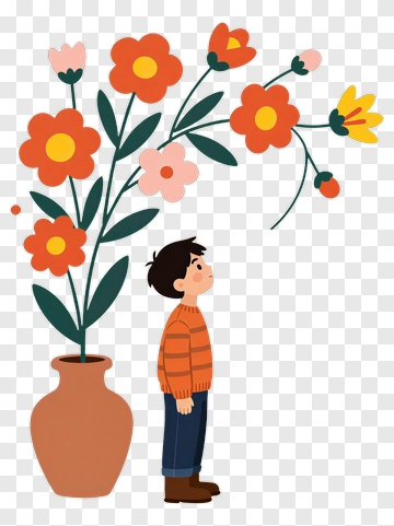 Child Looking Up At Flowers PNG
