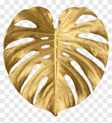 Gold Monstera Leaf Heart PNG