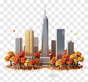 Autumn Cityscape With Skyscrapers And Trees PNG