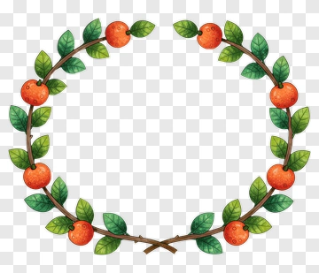 Hand-drawn Orange And Leaf Wreath PNG