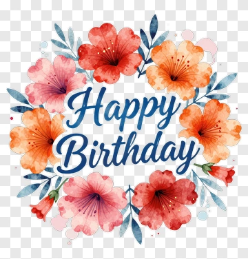 Happy Birthday Watercolor Floral Design PNG