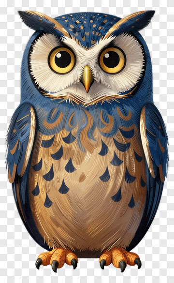 Cute Blue Owl With Yellow Eyes PNG