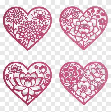 Pink Heart Flower Cutouts PNG