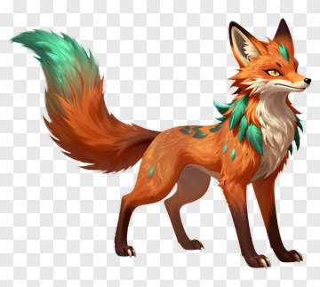 Orange Fox With Green Leaf Decorations PNG