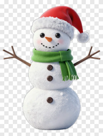 Snowman With Red Hat And Green Scarf PNG