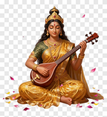 Saraswati Goddess Playing Sitar PNG