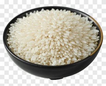 White Rice In A Black Bowl PNG
