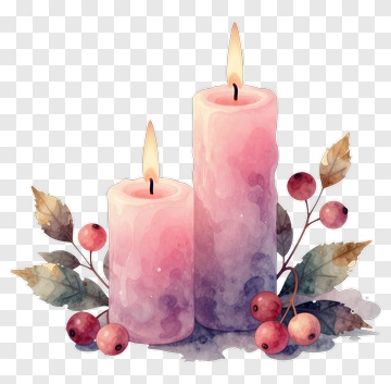 Pink Candles With Berries And Leaves PNG