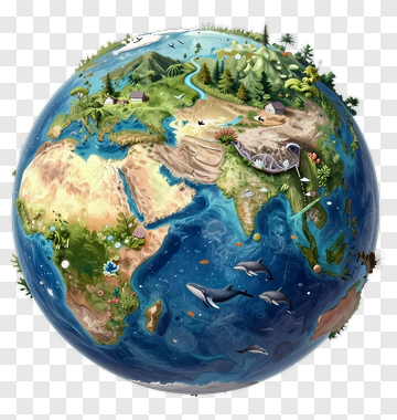 Earth Globe With Wildlife PNG