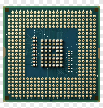 Microprocessor With Gold Pins And Green Circuit Board PNG