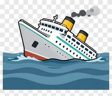 Cartoon Ship Tilting In Ocean PNG